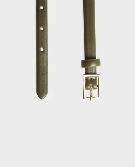  Skinny leather belt with rectangular buckle Military green Meillard