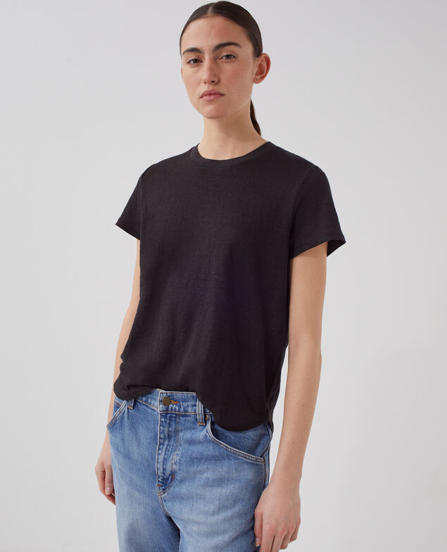 AMANDINE: linen round neck t-shirt H091 black beauty