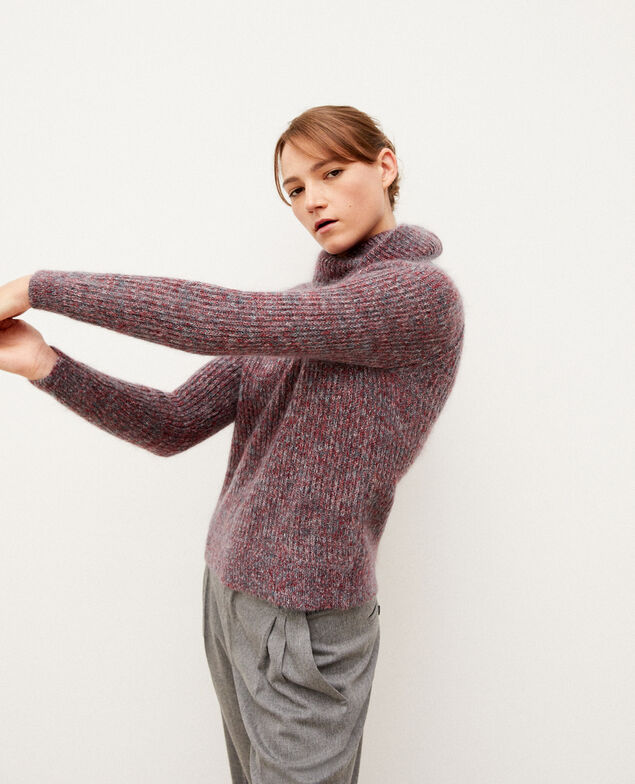 Mohair blend roll neck jumper Rio red/ever green/off white