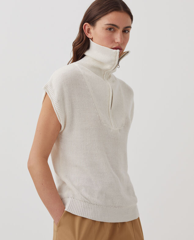 Half-zip sleeveless linen jumper H303 white swan