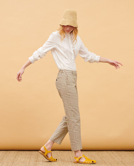 MARGUERITE - Cigarette trousers 0400 cream checks 3spa005c04