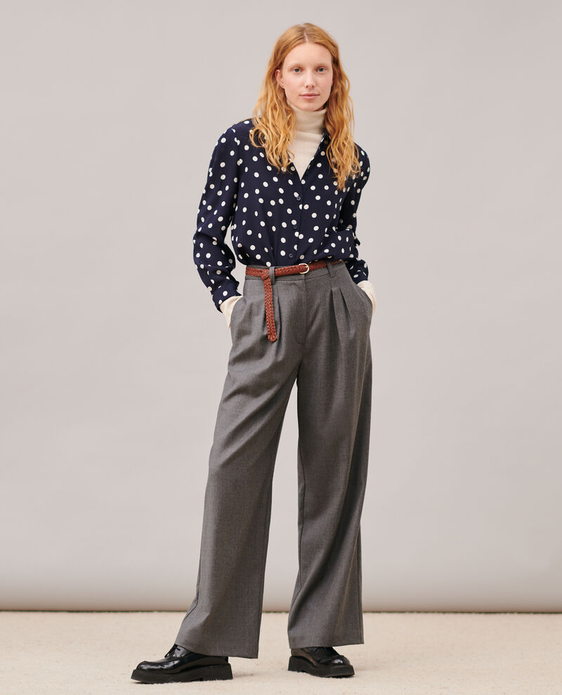 YVONNE - High-waisted wide wool trousers Medium grey melange Mafare