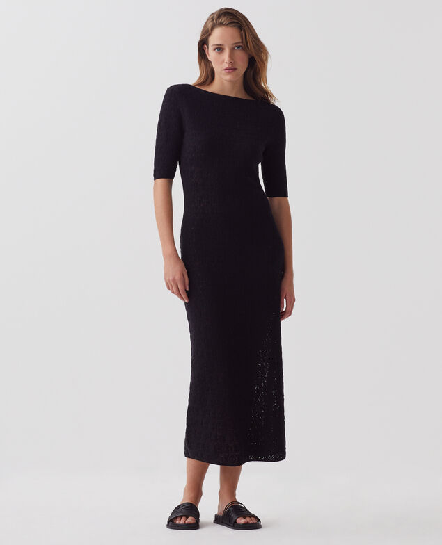 Textured cotton crochet maxi dress H091 black beauty