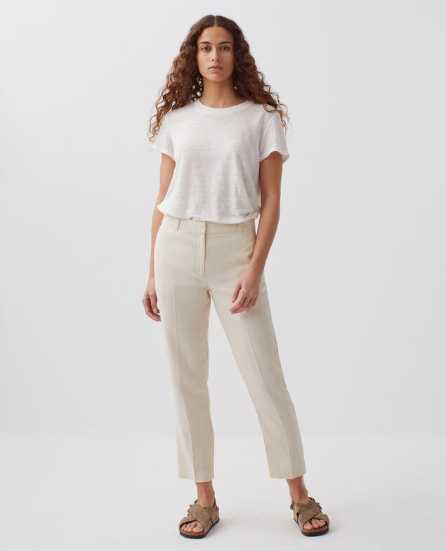 MARGUERITE - Linen cigarette trousers H303 white swan