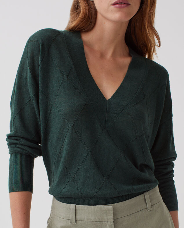 Long-sleeve V-neck jumper J590 spruce green