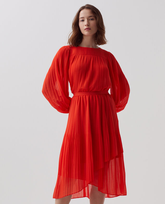 Pleated midi skirt I250 cherry tomato