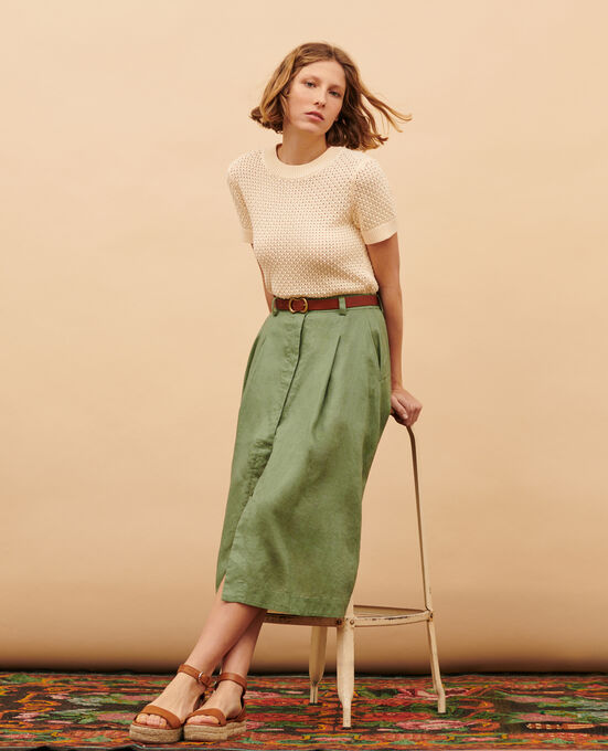 Linen midi skirt 52 GREEN