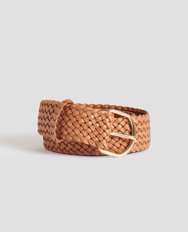 Wide braided leather belt J490 mustard gold