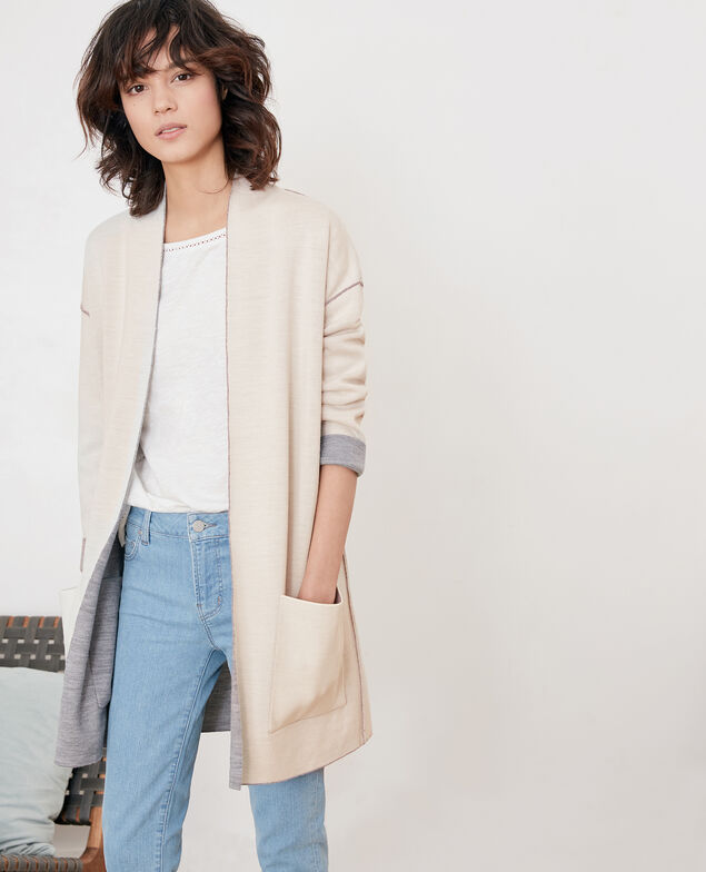 Reversible wool cardigan  Cement/off white