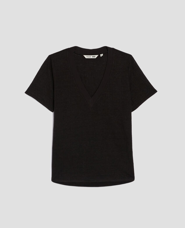 SARAH - Linen V-neck t-shirt H091 black beauty