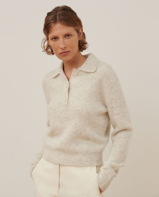 Alpaca blend polo neck jumper A009 WHITE KNIT