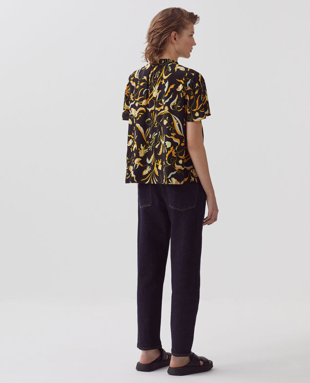 Short-sleeve fluid blouse H094 delicate fl black2