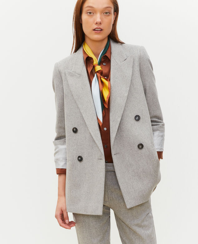 Double-breasted wool blazer Light grey melange