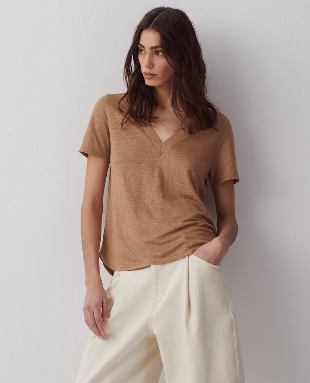 SARAH - Linen V-neck t-shirt H330 tiger's eye