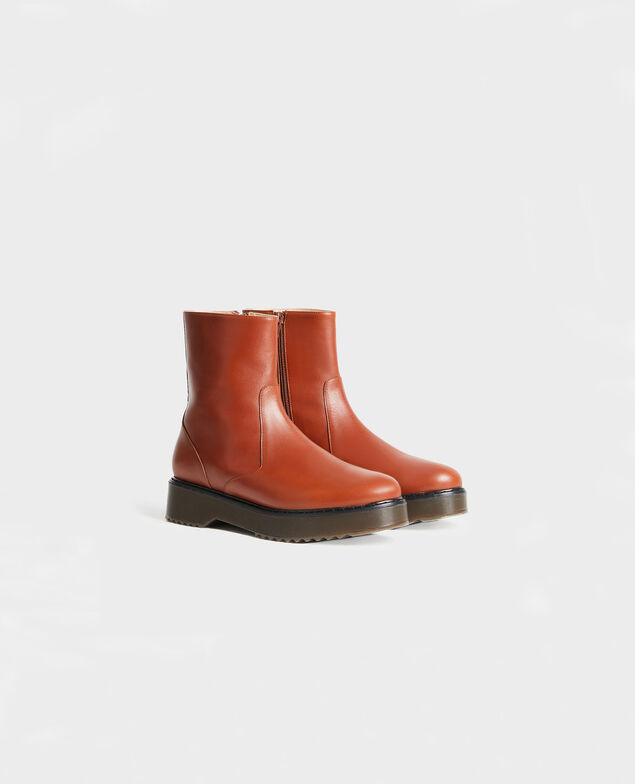 Leather wedge boots Brandy brown