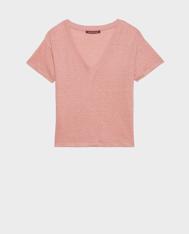 SARAH - Linen V-neck t-shirt 13 pink