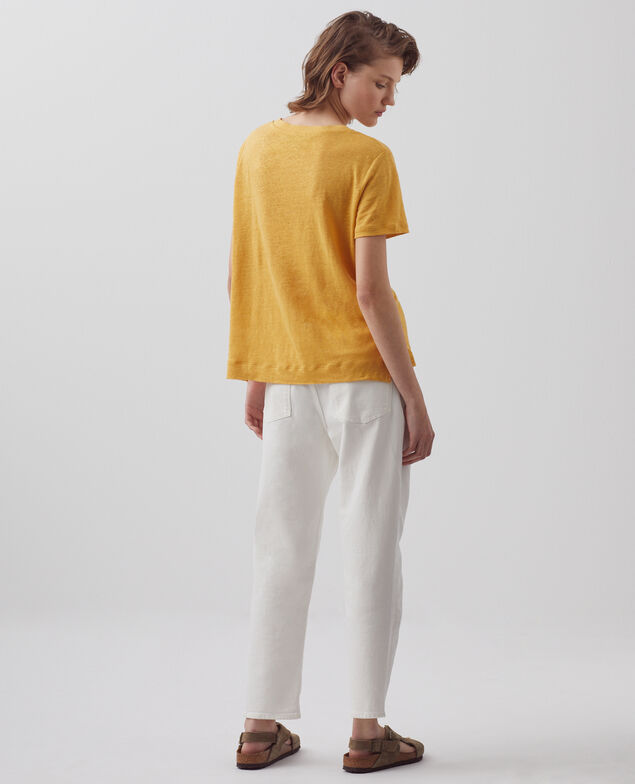 SARAH - Linen V-neck t-shirt 0460 ochre yellow