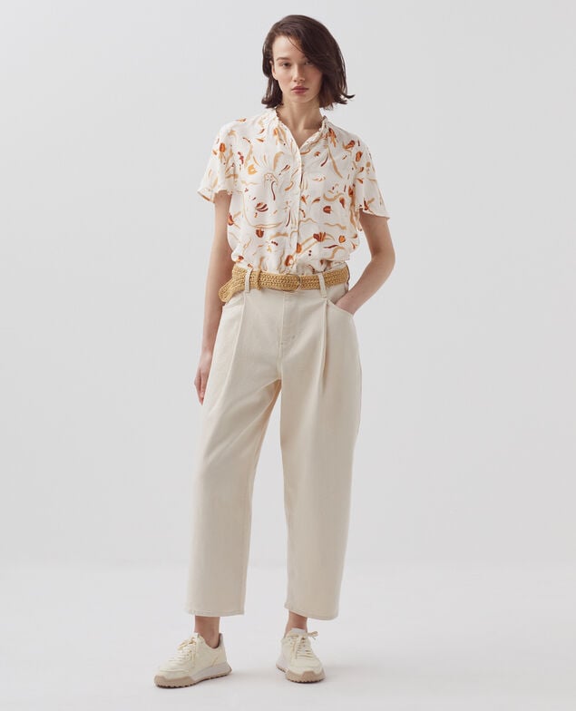 Short-sleeve silky blouse