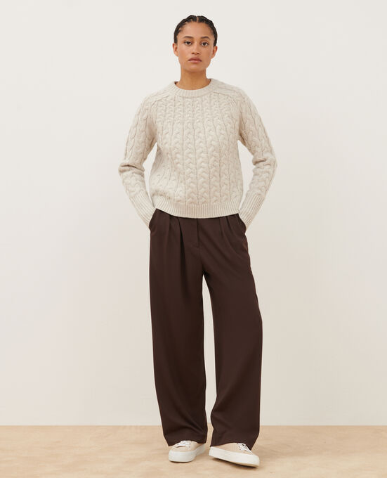 YVONNE - Loose silky trousers A371 SOLID BROWN COFFEE