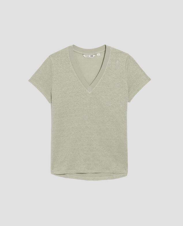 SARAH - Linen V-neck t-shirt U520 green