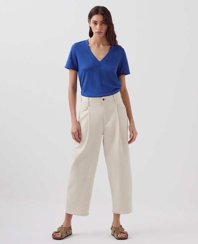SARAH - Linen V-neck t-shirt H660 sodalite blue