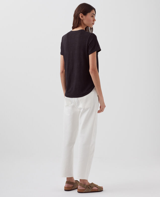 AMANDINE -  Linen round neck t-shirt H091 black beauty