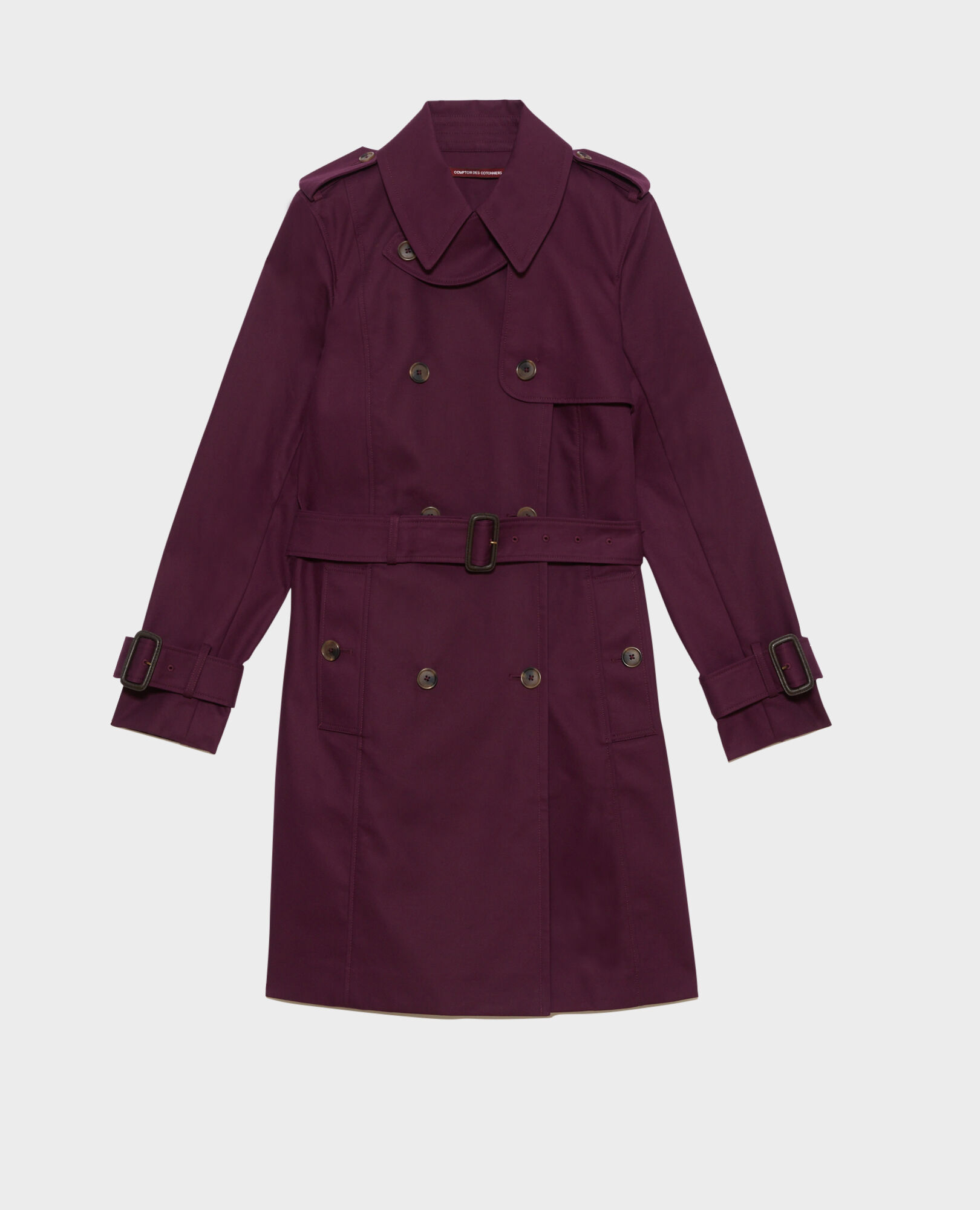 CATHERINE - Mid-length cotton belted trench Potent purple Mambert