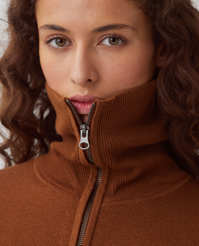 Zip-up merino wool cardigan I360 brown
