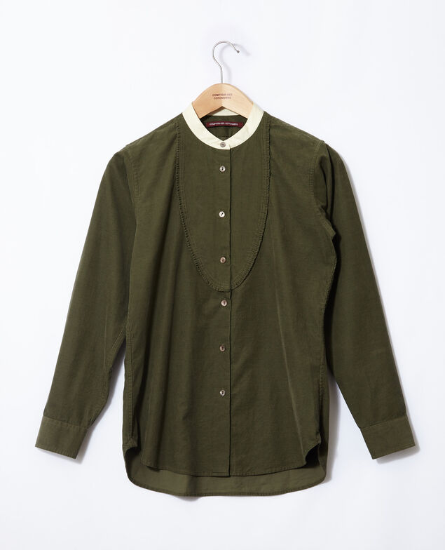 Velvet shirt with mandarin collar Green