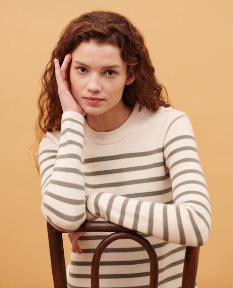 MADDY - Striped merino wool jumper 0561 vetiver stripes 2wju244w21