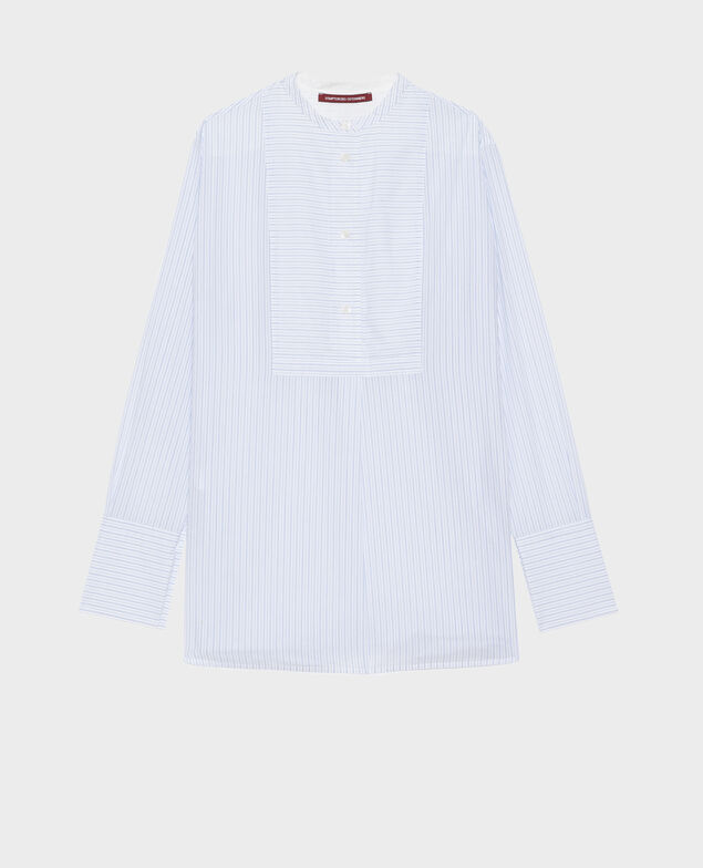 Cotton shirt with high-low hem 0622 blue medium stripes
