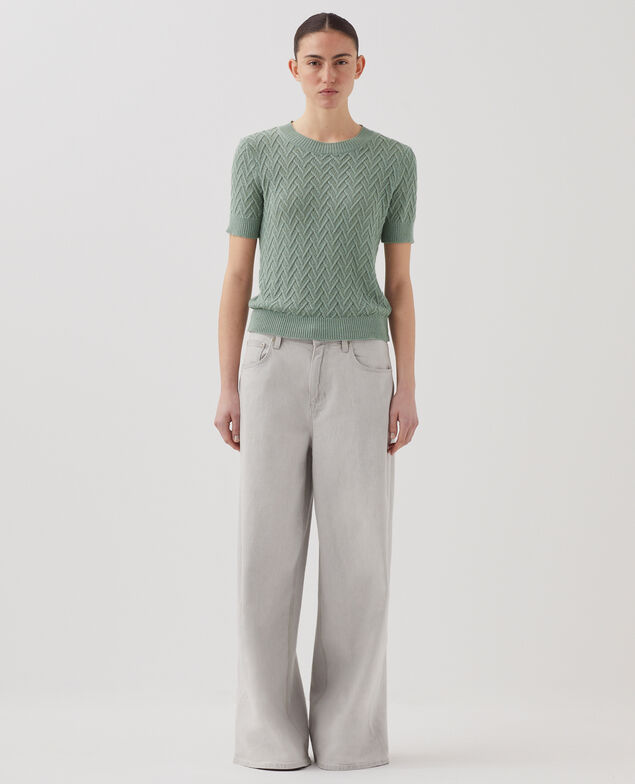 Short-sleeve linen jumper J510 jadeite green
