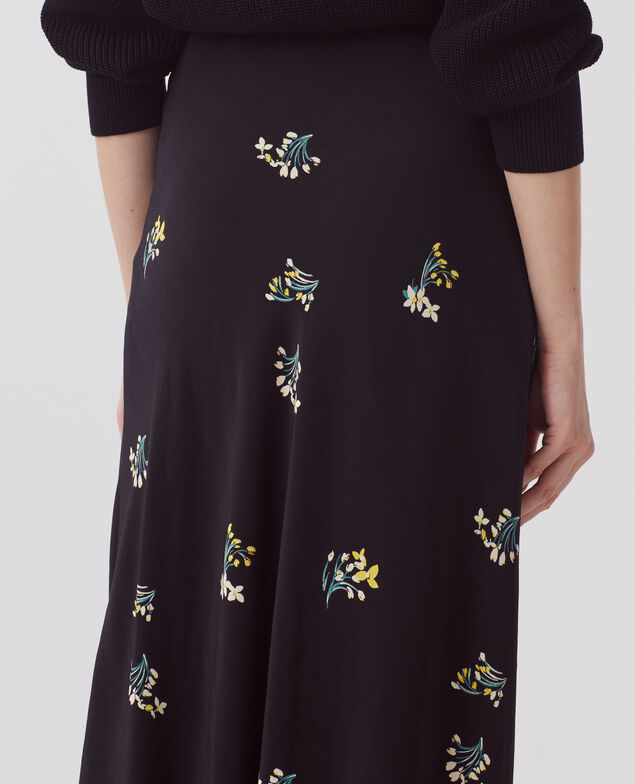 Silky midi skirt J091 fl bouquet black