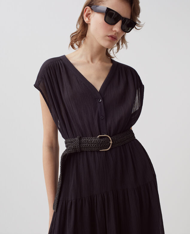 Pleated cotton maxi dress H091 black beauty