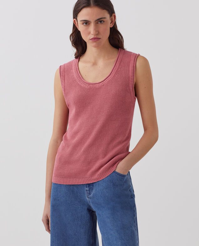 Long linen tank top J130 baroque rose