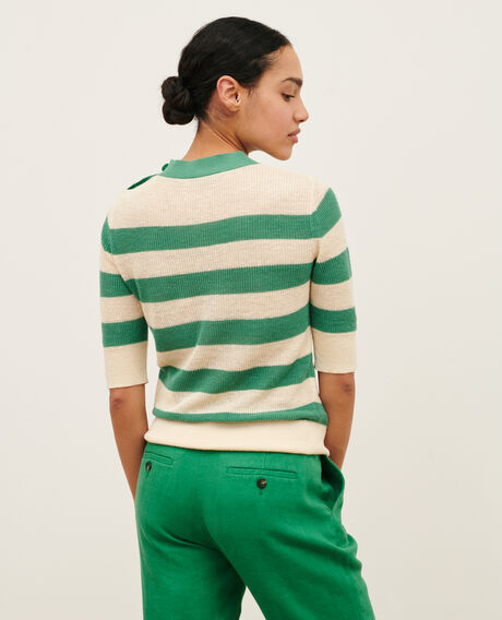 Striped linen jumper 0551 pine green stripes 3sju093l01