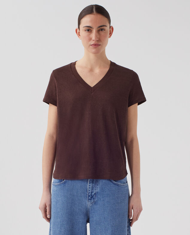 SARAH - Linen V-neck t-shirt U190 wine