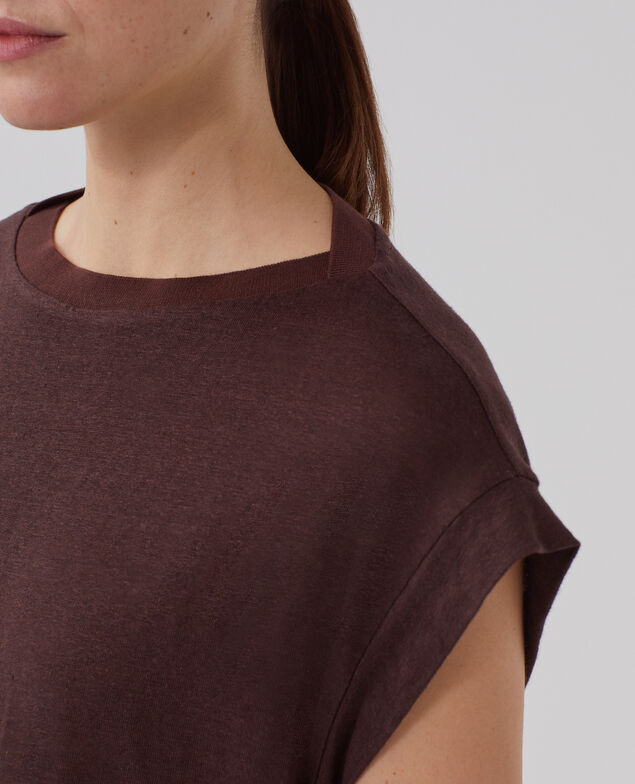 KARO - Boxy linen t-shirt J790 chocolate plum