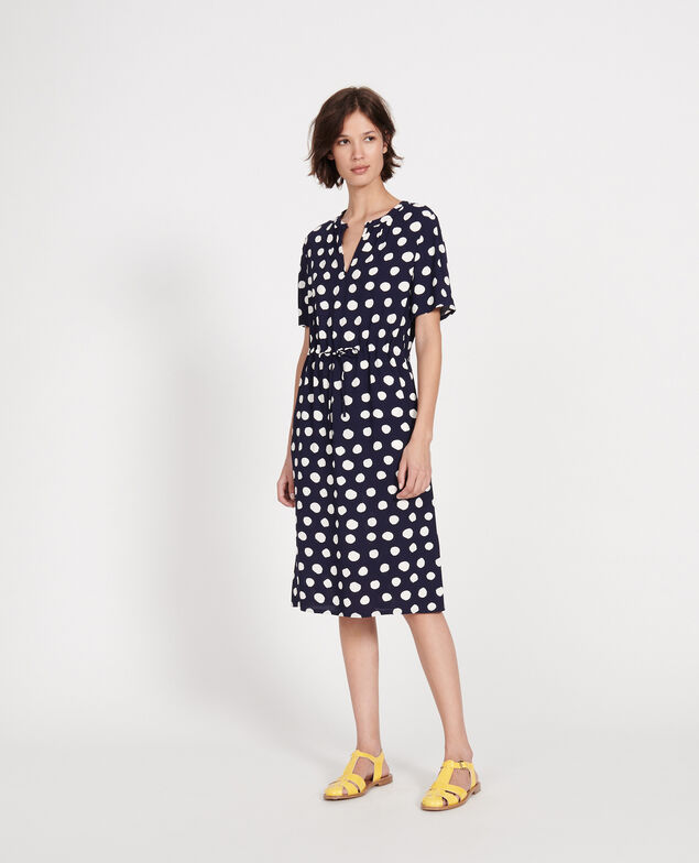 Straight and loose dress Dots maritime blue