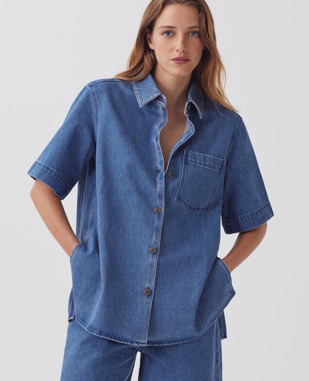 Cotton denim shirt J621 light blue