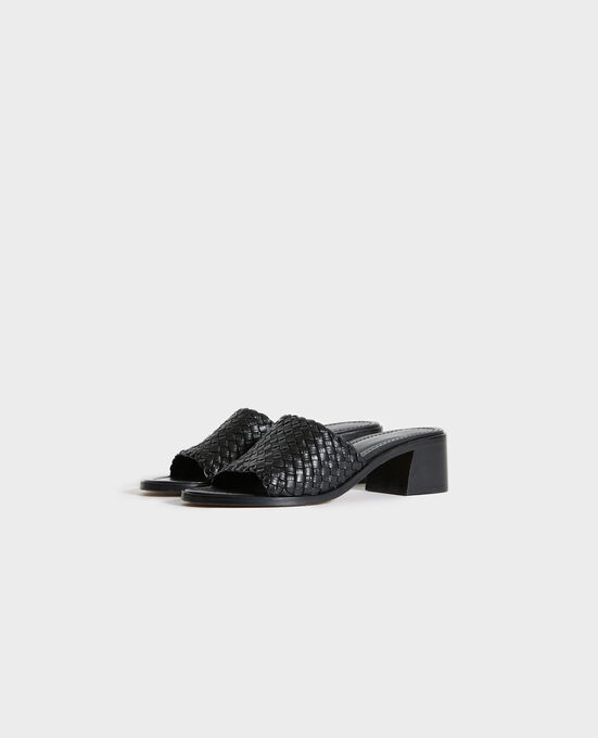 Leather heeled sandals 09 BLACK