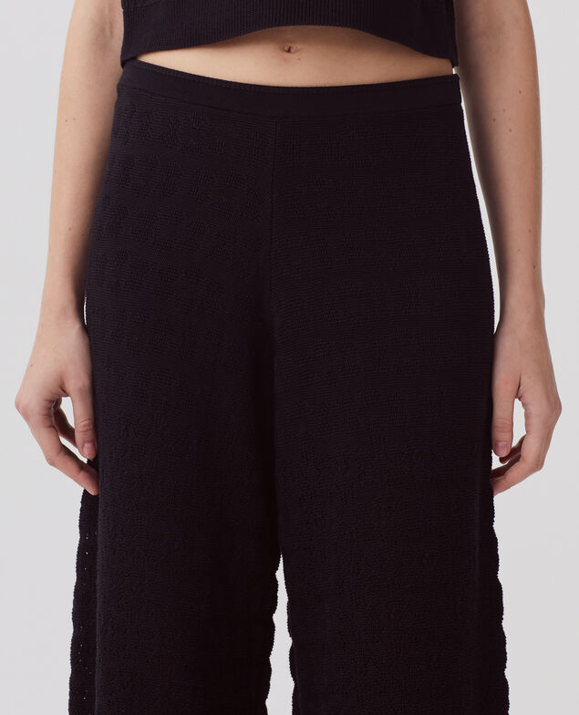 Textured cotton crochet wide leg trousers H091 black beauty
