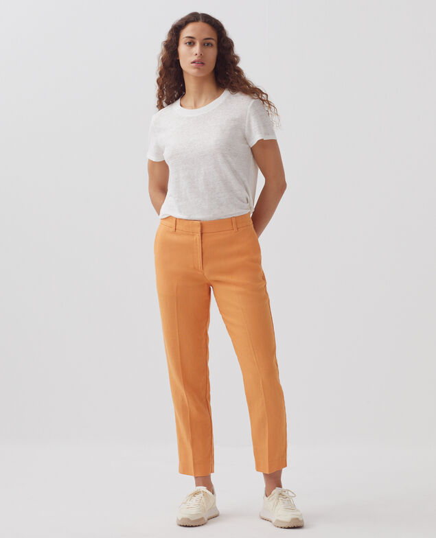 MARGUERITE - Linen cigarette trousers H220 apricot tan