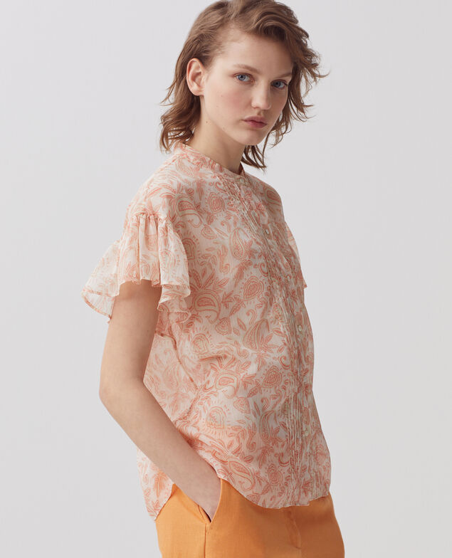 Short-sleeve silky blouse H300 cashmire beige