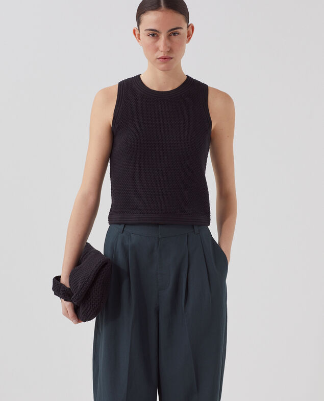 Cotton open knit tank top U090 black