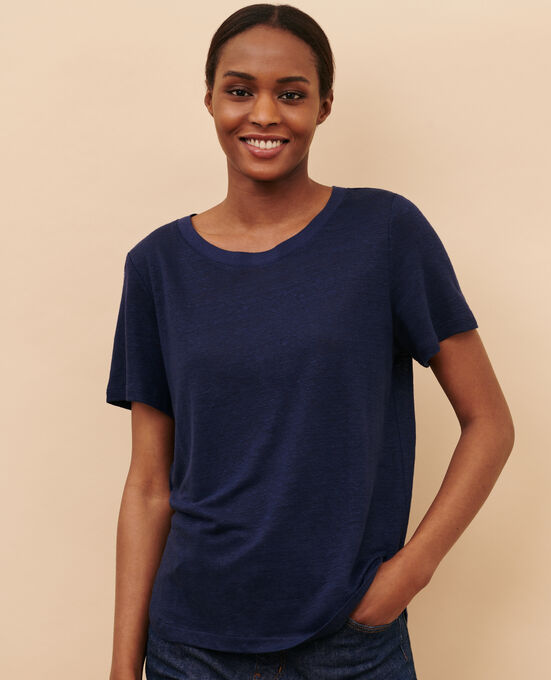AMANDINE - linen round neck t-shirt 68 BLUE