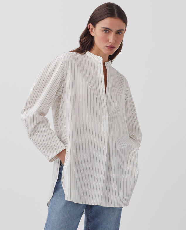 Oversize silky cotton shirt J011 st white kaki