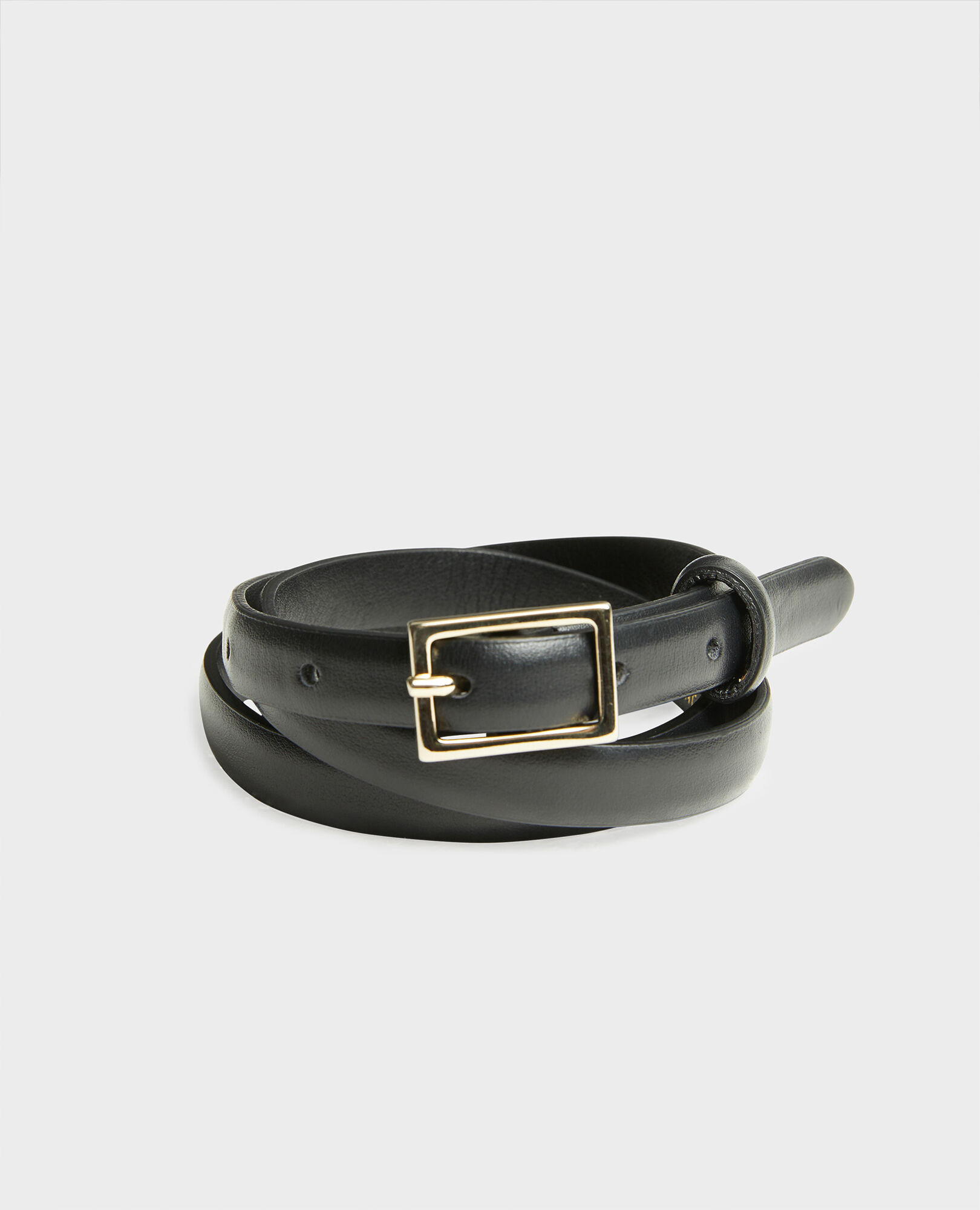  Skinny leather belt with rectangular buckle Black beauty Meillard