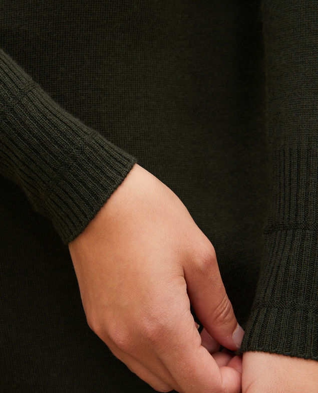 Round neck flared merino wool dress Military green