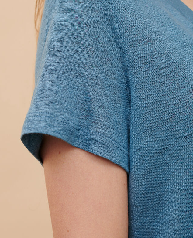 SARAH - Linen V-neck t-shirt 8820 63 blue Locmelar